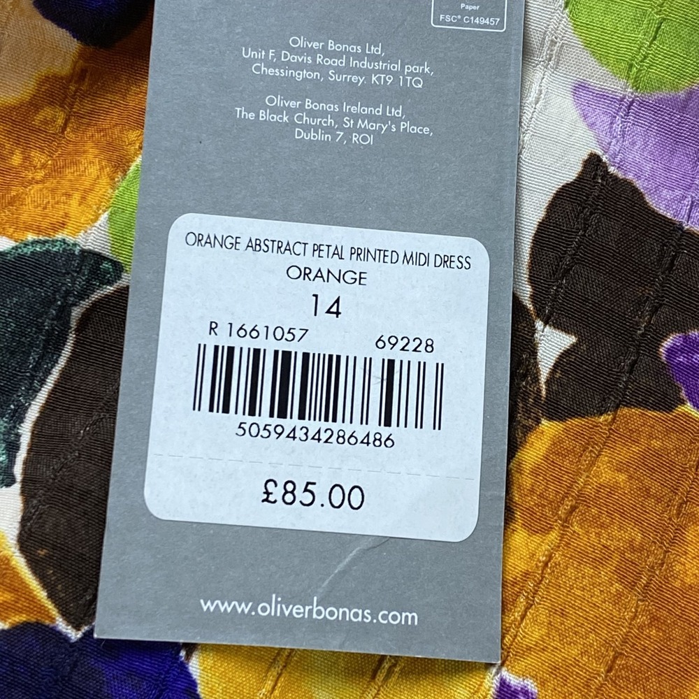 Oliver Bonas Size 10 Abstract Petal Floral Midi Dress New With Tags Light Weight - Picture 10 of 12